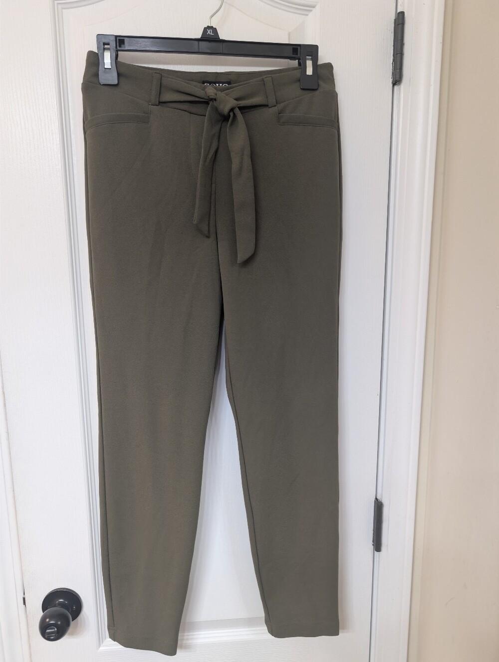 Soho Apparel Olive Green Tie-Waist Trousers